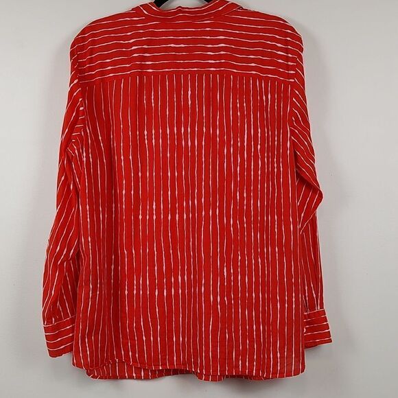 Lauren Ralph Lauren Orange and White Striped Roll Tab Sleeve Button Down Blouse - Picture 9 of 11